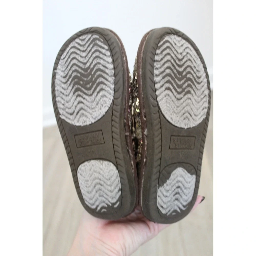 Stuart Weitzman Kids Leopard Sequin Faux Fur Lined Boots‎ Gold Brown Size 10